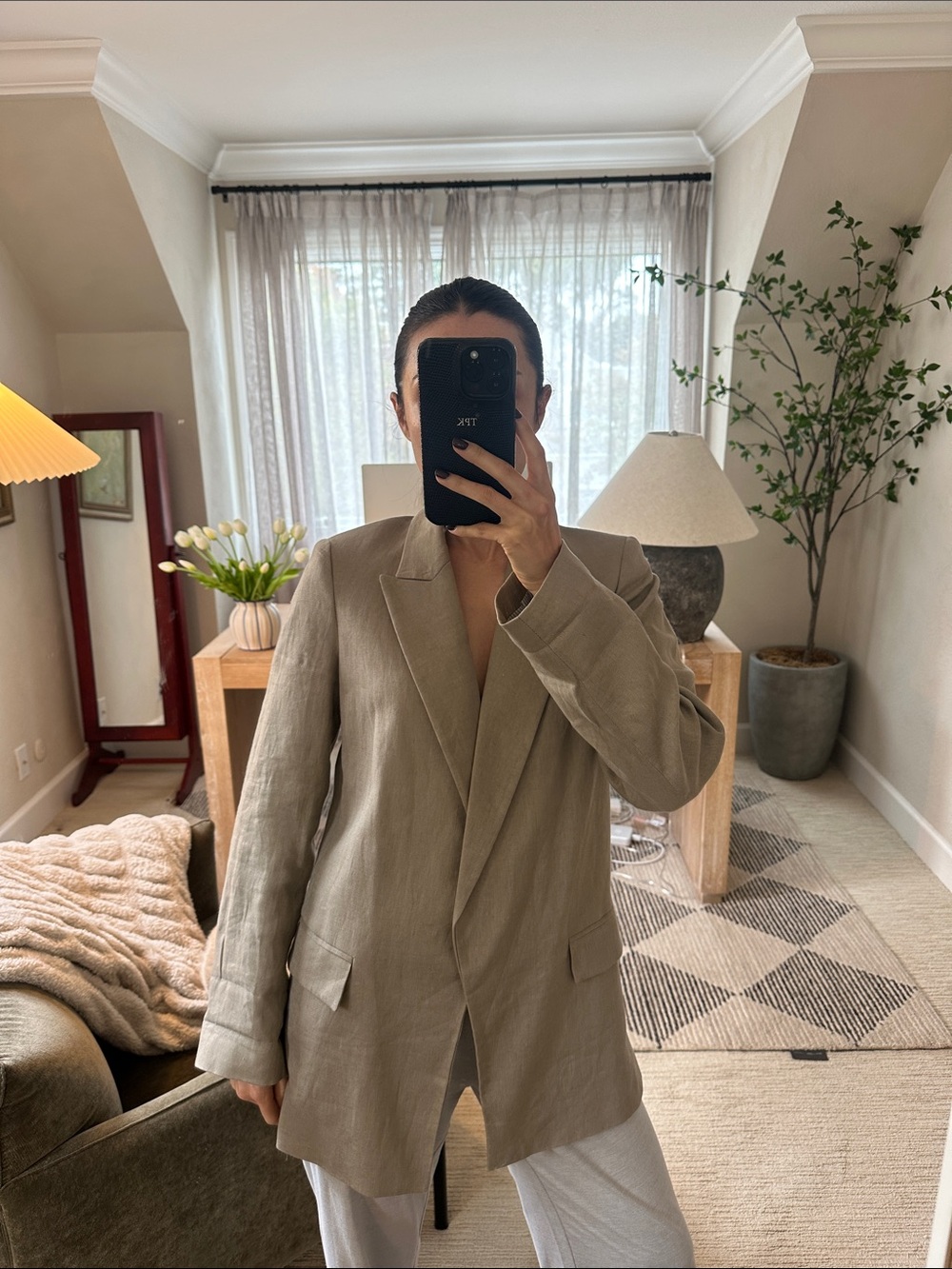 Zara Oversized Taupe Linen Blazer
